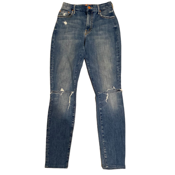 MOTHER Denim High Waisted Looker Jeans, Distressed Ripped Light Blue Wash, 25 - Picture 3 of 10